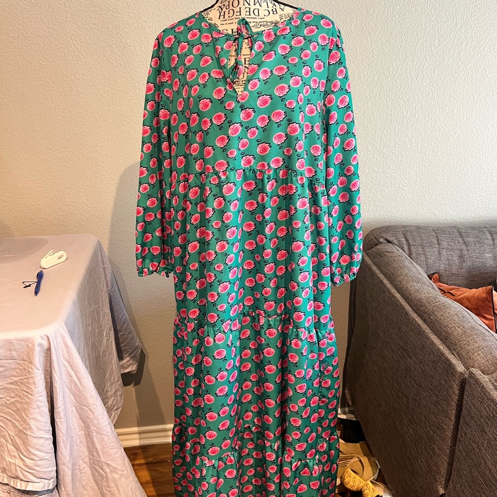 Floral Green and Pink Maxi Dress